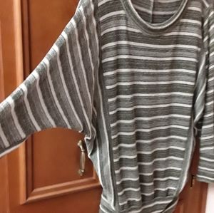 Green Striped Dollman Knit Boho Pullover Top L